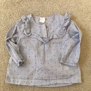 BABY GIRLS “H&M” LONG SLEEVE TOP WITH RUFFLES & DOTS— 9 MONTHS